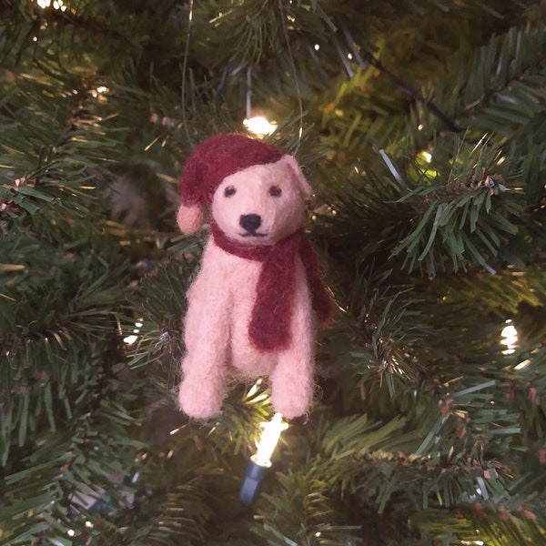 Hand Needle Felted Yellow Labrador Retriever Puppy Christmas Ornament