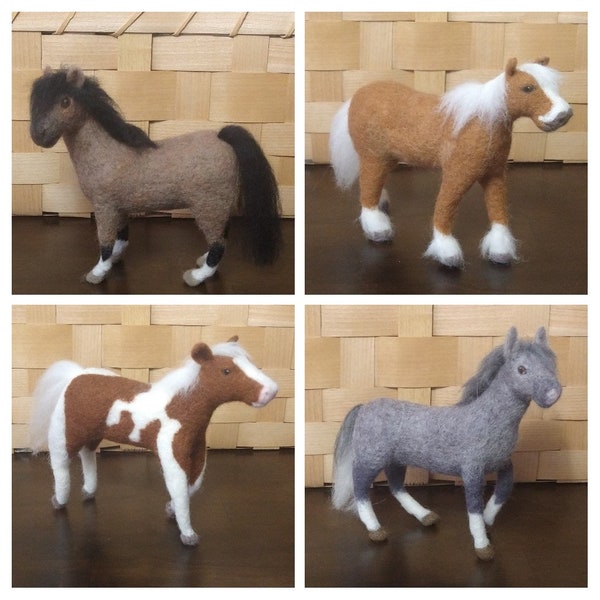 Hand Needle Felted Buckskin Pony, Belgian Draft Horse, Chestnut Paint Horse, or Dapple Gray Horse