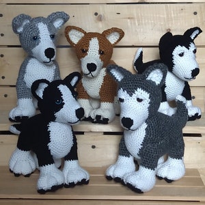 Hand Crocheted Husky or Malamute Sled Dog Toy Stuffed Animal