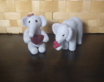 Hand Needle Felted Valentine Elephants
