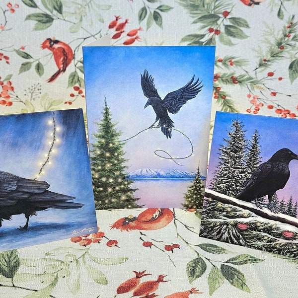 Raven Holiday Cards, 5x7", Original Painted Prints