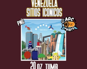 Retro Venezuela vintage template landscapes iconic places Venezuela brands Venezuela in the 2000s tumbler 20oz sublimation PNG