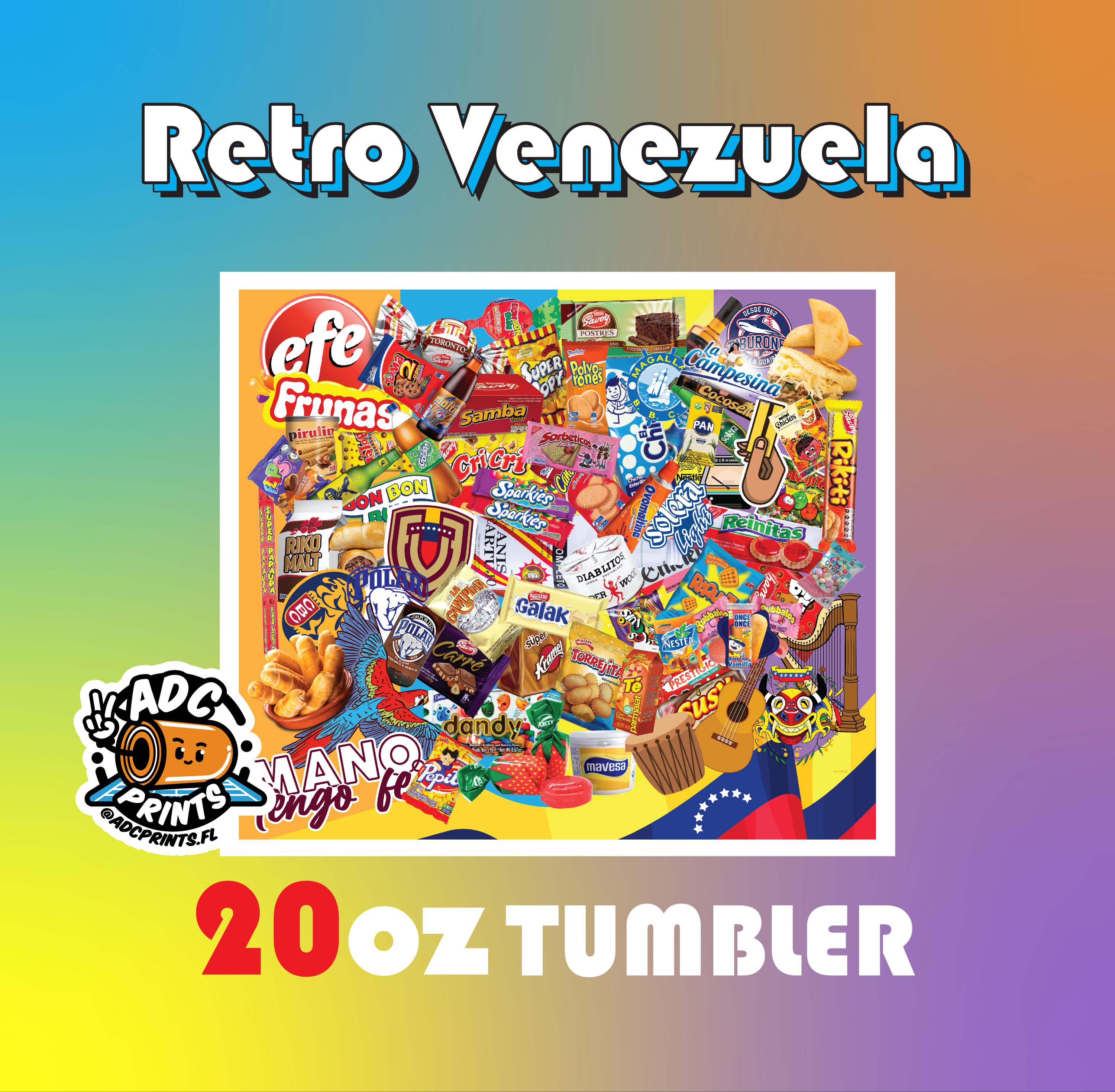 Retro Venezuela vintage template candy icons Venezuela brands Venezuela in 2000 tumbler 20 oz template sublimation PNG