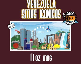 Retro Venezuela vintage template landscapes iconic places Venezuela brands Venezuela in 2000 mug 11oz sublimation PNG