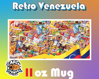 Retro Venezuela vintage template trinkets icons Venezuela brands Venezuela in 2000 mug 11 oz template sublimation PNG