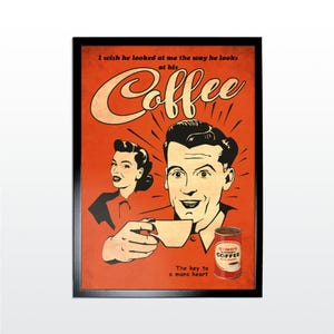 Afiche publicitario vintage: café. Impresión artística de estilo retro de los años 50 (SIN MARCO)