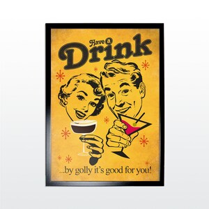 Afiche publicitario vintage: bebida/fiesta. Impresión artística de estilo retro de los años 50 (SIN MARCO)