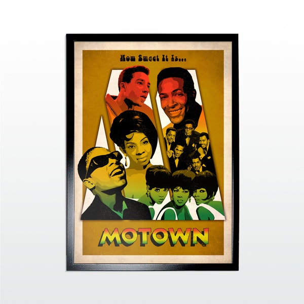 MOTOWN: Hoe zoet het is Retro stijl muziek Poster Art Print. Beste kwaliteit gedrukt op bestelling Wall Art, ingelijst, beschikbare maten A1, A2, A3