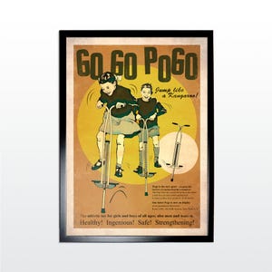 Vintage Werbeplakat: Pogo Stick. 1950s Retro Style Kunstdruck (UNGERAHMT)