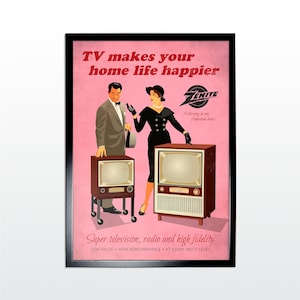 Afiche publicitario vintage: televisores. Impresión artística de estilo retro de los años 50 (SIN MARCO)