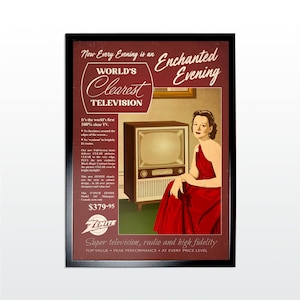 Cartel publicitario vintage: Televisores. Impresión artística de estilo retro de los años 50 (sin marco).