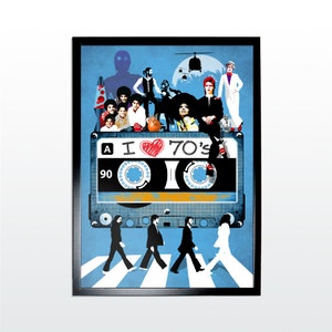 Me encantan los 70: . Póster musical estilo retro A2 de los años 70. Impresión artística de la más alta calidad, impresa bajo pedido. Sin marco, también disponible en A1 y A3 bajo pedido.