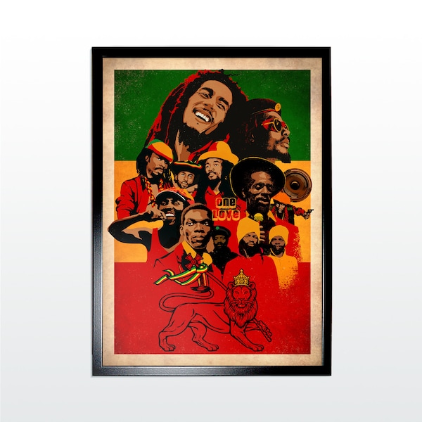 REGGAE MUSIC: One Love. Retro Style A2 Music Poster. Finest quality art print, printed to order. Unframed, also available in A1 & A3.