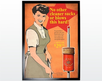 Vintage Advertising Poster: Vacuum Cleaner. 1950s Retro