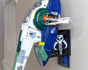Jango Fett&#39;s Firespray-Class Starship Wall Mount for Set 75409 | Long and Short Arm Options | Plaque Connectors | Strong w/ Easy Install