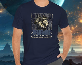 Remember who you are, cool lion shirt, 5D, lightworker shirt, starseed shirt, metaphysical, awakened apparel, Unisex Jersey Short Sleeve Tee