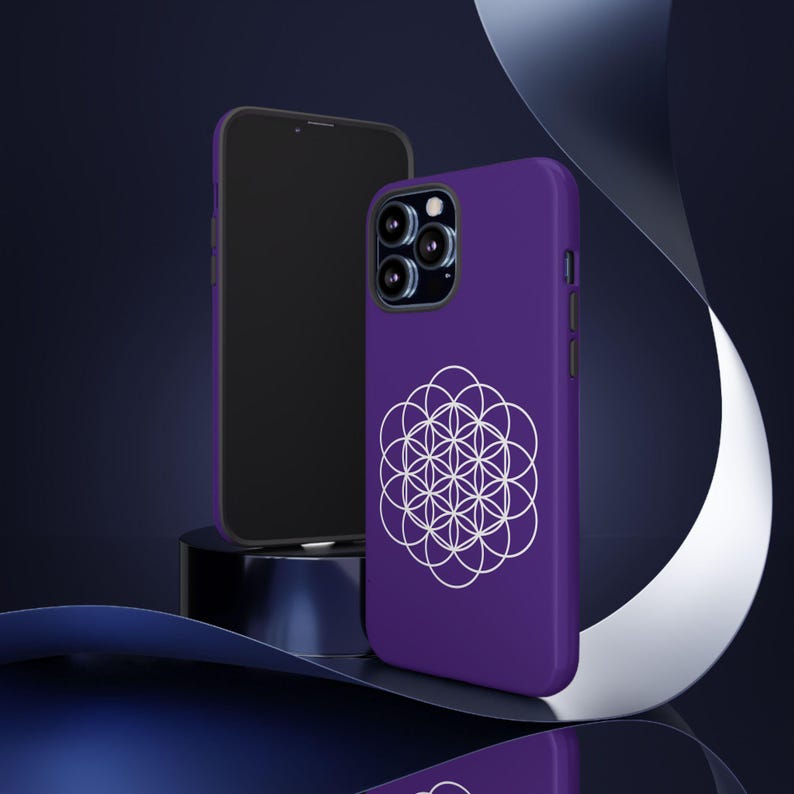 Phone Cases, Flower of Life, Purple, White, Sacred Geometry, Protective