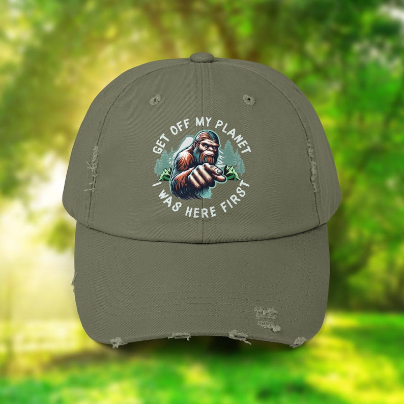 Bigfoot hat, Sasquatch hat, trending now, lightworker hat, starseed hat, cool bigfoot, Unisex Distressed Cap image 5