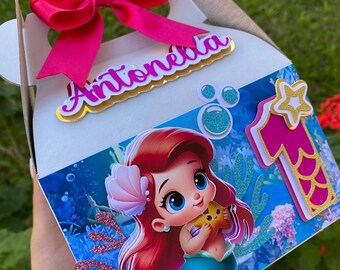 Little Mermaid Birthday Boxes - .Studio Digital File - Box Stitch - Svg - Lunch Boxes