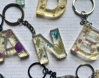 Floral Letter Resin Keychain