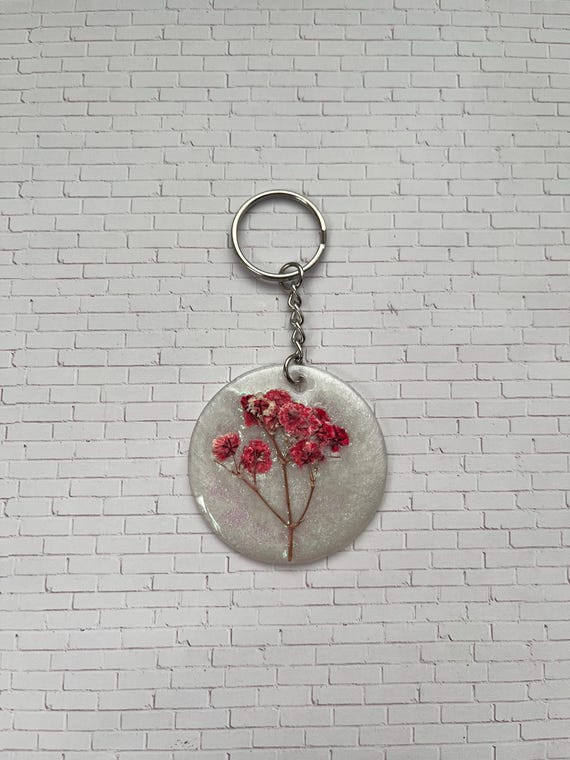 Pressed Flower Keychain - Acrylic Keychain With Real Flowers and