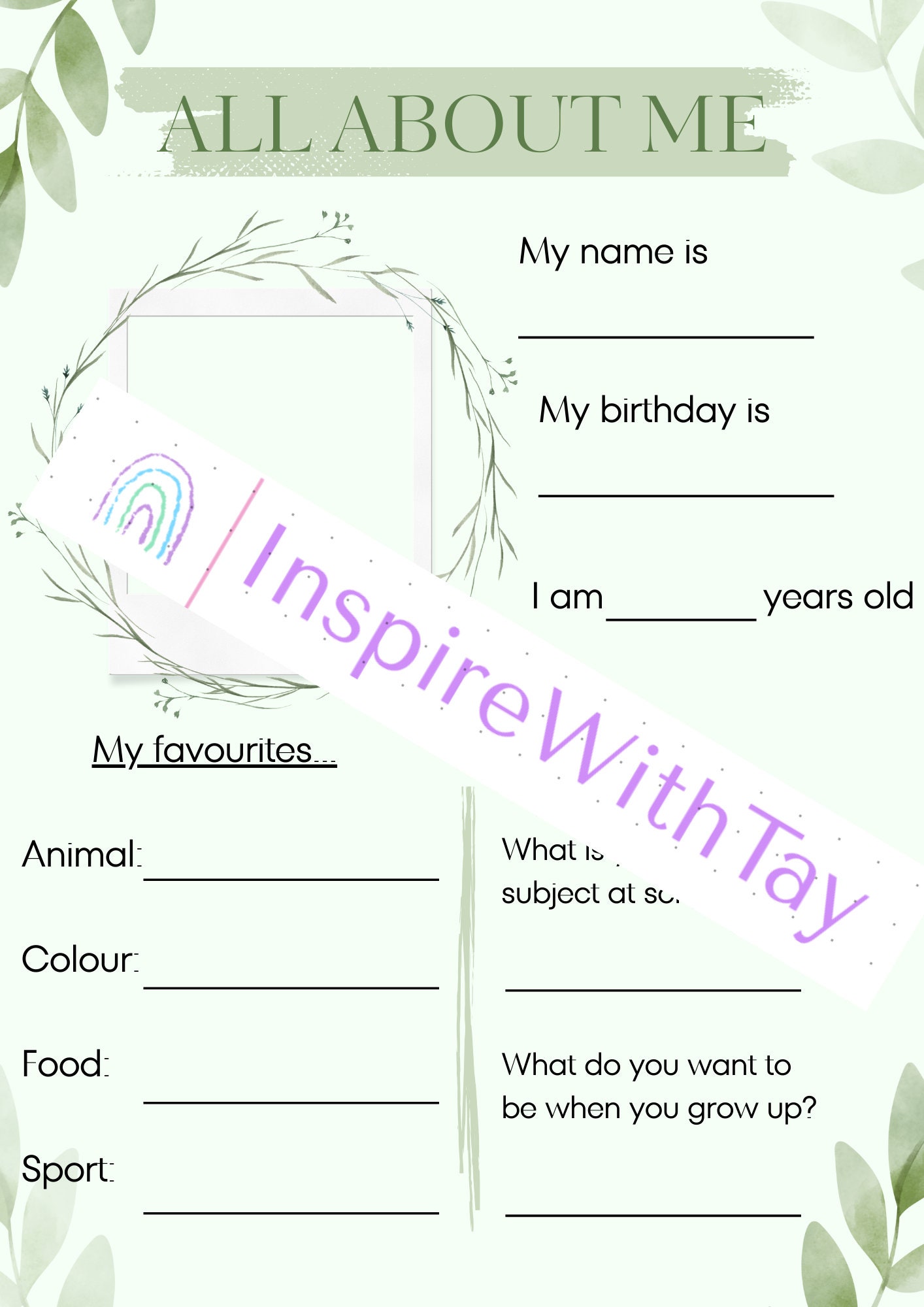 ALL ABOUT ME Printable Work/display Sheet - Etsy