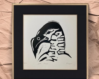 Albatross Linocut Print: Handmade Relief Print for Interior Design