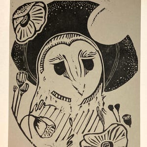 Snowy Owl Linocut Print: Hand-Printed Literary Wall Art