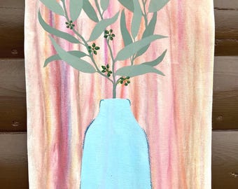 Eucalyptus Bouquet Acrylic Painting on Canvas: Contemporary Floral Wall Art
