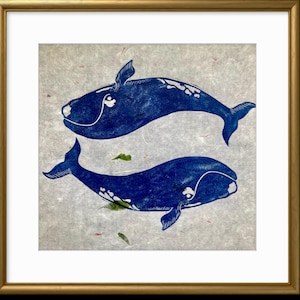 North Atlantic Right Whale Linocut Relief Print | Maine Wildlife Art Gift | Nautical Home Decor | Marine Wildlife Gift |
