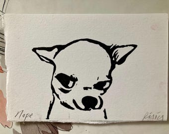 Original Linocut Print ‘nope’ | Hand Carved Stamp Art | Block Print Wall Art | Gift for Pet Parents | Hand Printed Relief Print