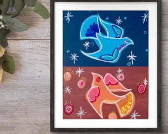 Two Birds Giclee Print: Signed Fine Art Reproduction (8x10)