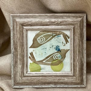 Framed Linocut Bird Print: Handmade Bohemian Home Decor