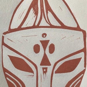 Original Linocut Art Print | Fantastical Mask Linoleum Relief Print | Rabbit Art Print | Handmade Stamp Art | Fantasy Creatures Wall Decor