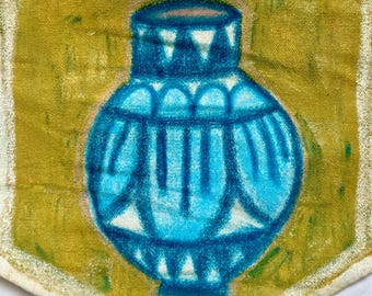 Handpainted Folk Art Canvas Banner: Vase Wall Hanging