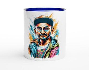 Mahatma Gandhi Hip-Hop Graffiti Ceramic Mug - Glossy White Street Style Coffee Cup, Dishwasher and Microwave Safe