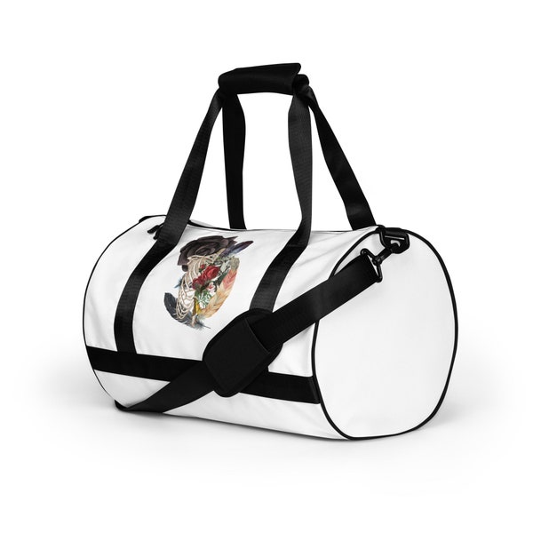 Tattoo Style Skeleton/Roses/Feathers Gym Bag, Tattoo Designs Small Duffle, Gym Hipster Bag