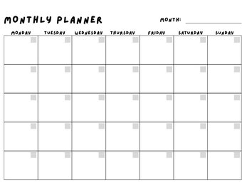 Blank Monthly Calendar - Monday Start