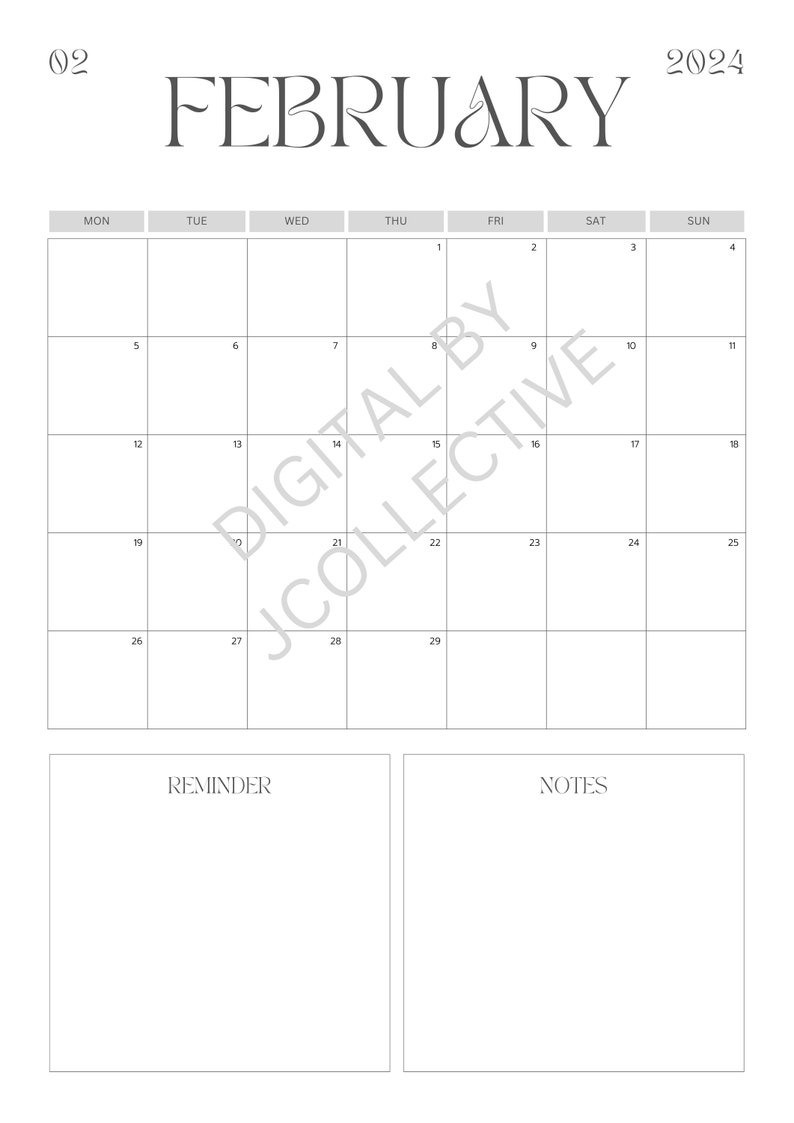 2024 Calendar Monday Start Etsy
