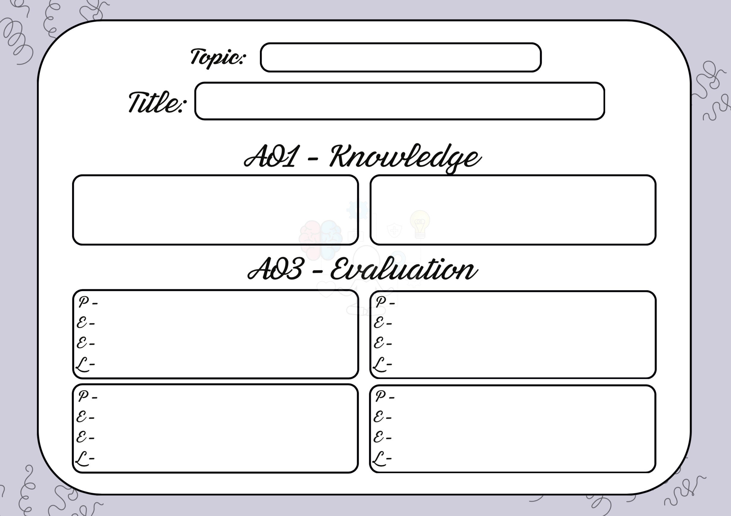 16 Marker Essay Planner Template A Alevel Psychology AO1 AO3 Landscape