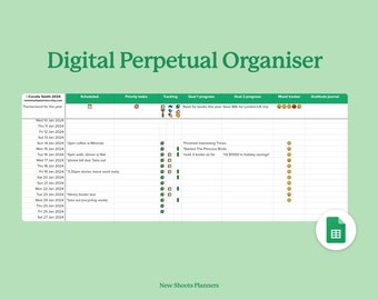 Digital Perpetual Organiser Calendar Life Planner Bujo Google Sheets