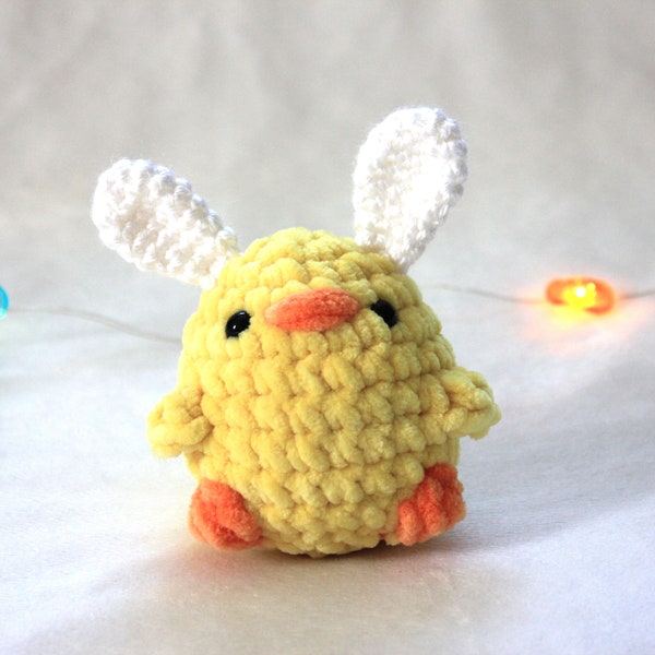 Easter Chick with Bunny Ears Crochet Plush, Easter Chick Amigurumi, Chicken Stuffed Animal Toy