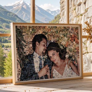 Custom Wedding Photo Mosaic Gift from Couple’s Pictures Personalized Anniversary Wall Art Memory Collage Print for Newlywed or Spouse