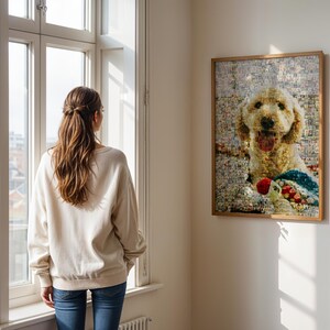 Goldendoodle memorial photo mosaic wall art, crafted as a custom pet remembrance keepsake and golden doodle puppy tribute gift.