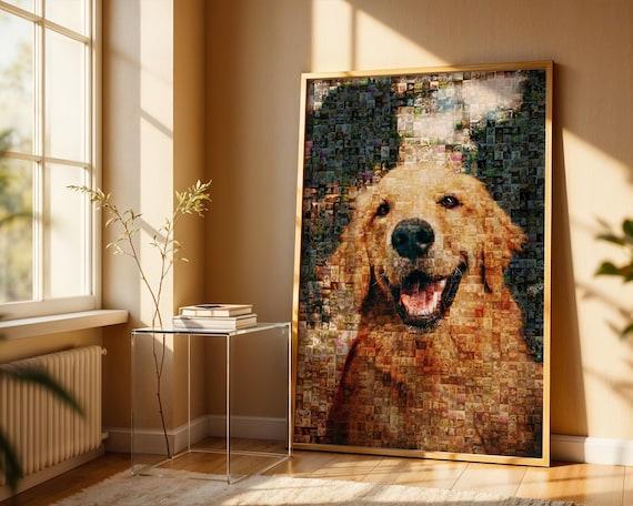 Custom Pet Photo Mosaic Print: Dog Cat Memorial Canvas Art