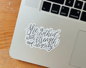 Proverbs 31 Waterproof Sticker, Vinyl Laptop Sticker, Bible Verse Decal, Faith Bumper Sticker, Simple Scripture Sticker, Inspiring Quote