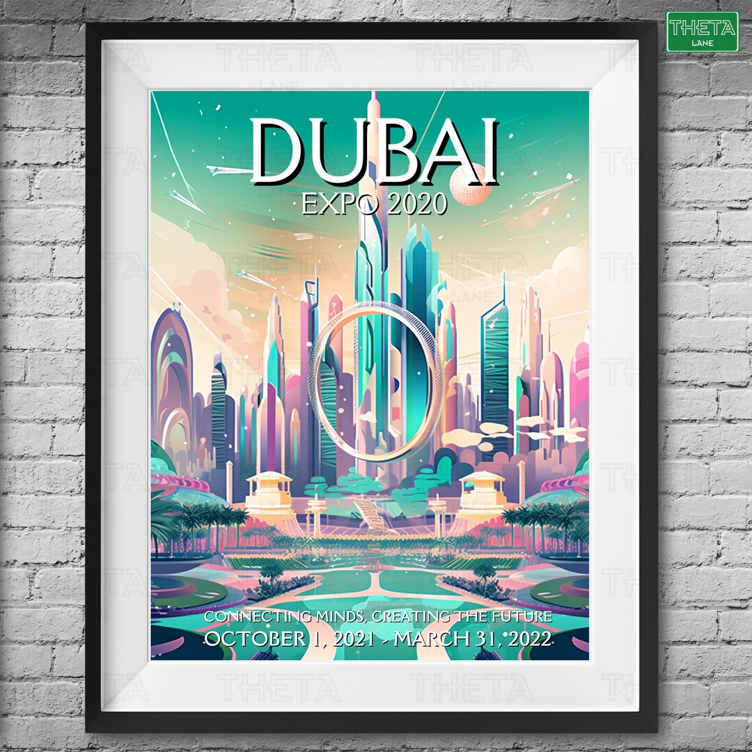 Travel Poster Wall Art Dubai World's Fair Expo 2020 Colorful Retro