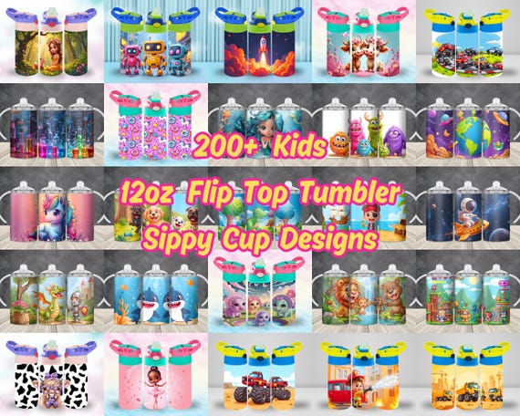 200+ 12oz Kids Tumbler Wraps Bundle | PNG Sublimation Tumbler Design Sippy Cup Bundle Wraps | Tumblers | Digital Download