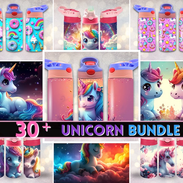 30 + 12 oz Unicorn Flip Top Sippy Cup Wrap Bundle | 12oz Straight Tumbler Sublimation PNG,  | Unicorn Sublimation Designs | Digital Download