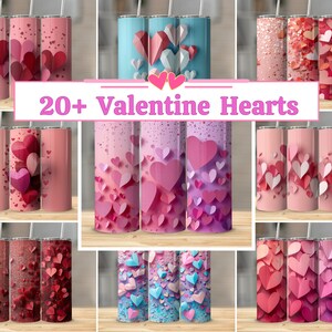 Valentine 3D Paper Hearts Tumbler Bundle PNG, 20 oz Skinny Tumbler Sublimation, Sublimation Valentines Day, Digital Download